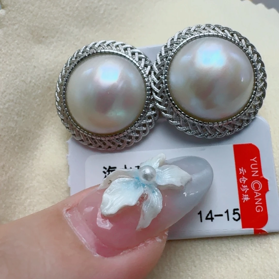 耳饰拼合珍珠（马贝珠）银S925镶嵌@@me003