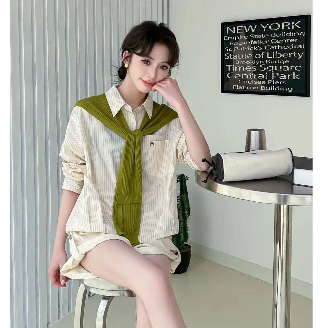 DS52109回味依衣时尚显瘦气质百搭2025新款条纹衬衫