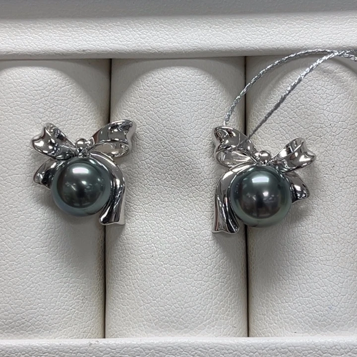 银S925镶嵌海水珍珠耳饰大溪地 8-9mm 10号