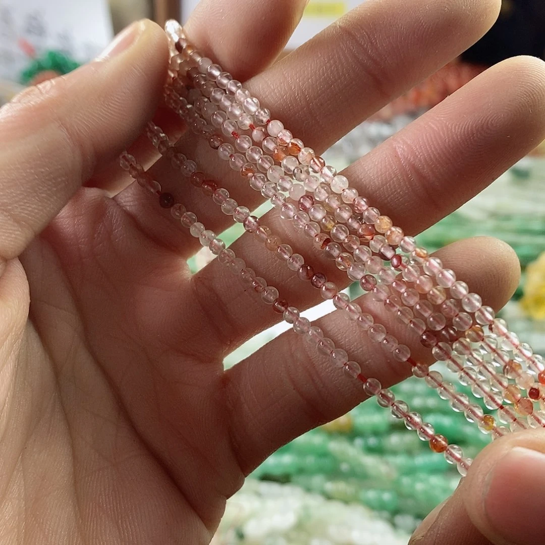 玛瑙/玉髓珠宝半成品合金一条天然2.6mm红胶花水晶D381