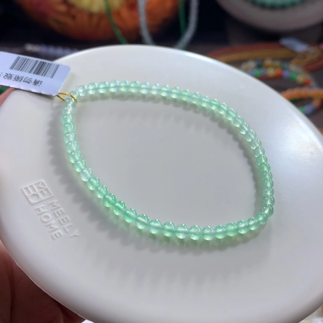 翡翠未镶嵌手链高冰金丝绿小米单圈卡3.7