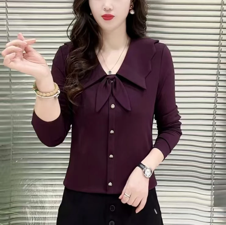 899款 冬款磨毛一体绒韩版V领荷叶边蝴蝶结百搭显瘦长袖上衣