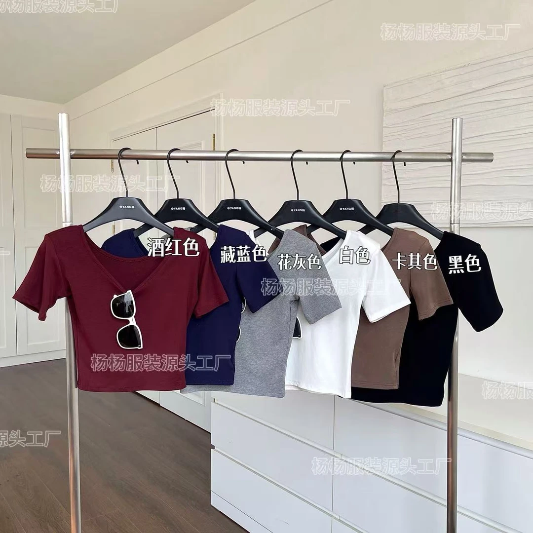 【两面可穿 】带垫肩正反穿V领圆领短袖巨显瘦夏季百搭纯色前后T恤