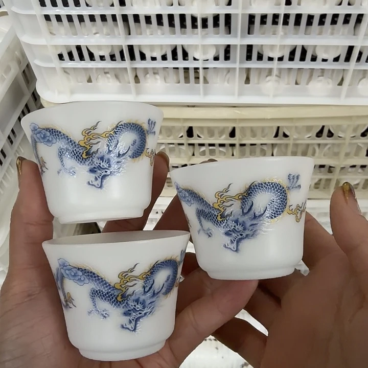 素烧冰种薄胎青龙马蹄杯三个一组55