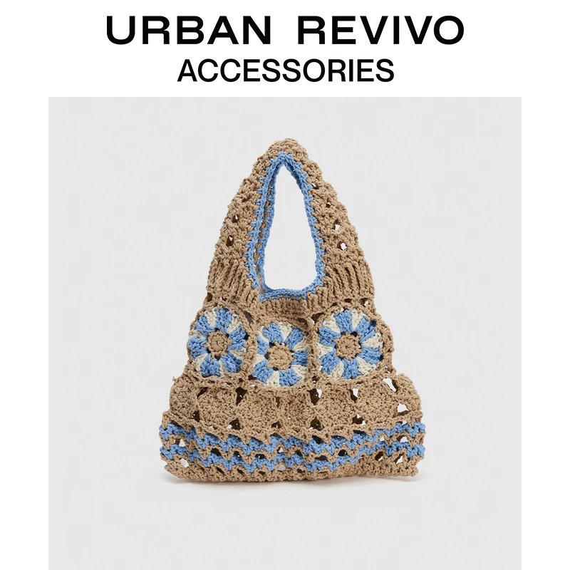 URBAN REVIVO2025春季新款女士休闲编织钩花单肩包UAYB50058