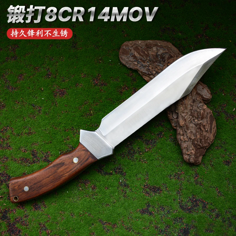户外露营直刀排障刀战术风高硬度配皮鞘梨木柄锋利砍柴丛林王成品