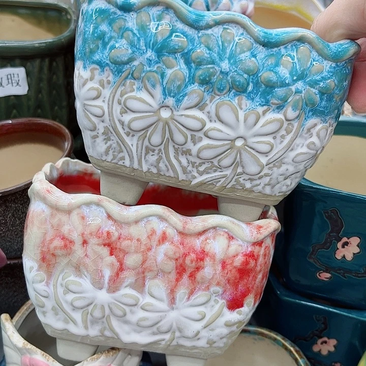 多肉绿植陶瓷花盆9.9包邮，有孔