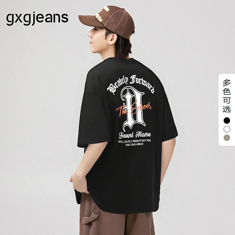 gxg jeans夏新款后背字母印花美式休闲宽松圆领短袖T恤J25D442032