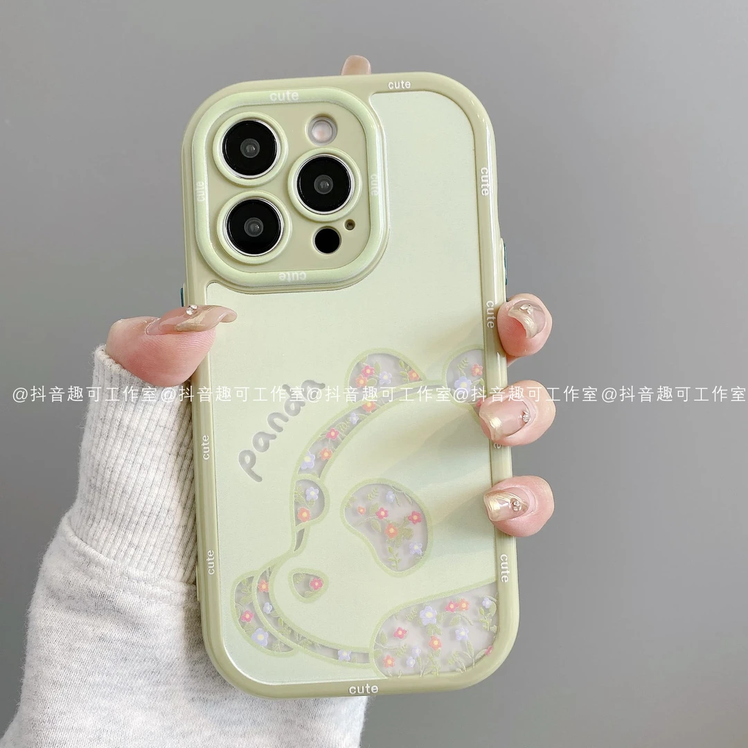 奶油壳适用iphone16promax苹果15/14/13华为小米手机壳潮碎花熊猫