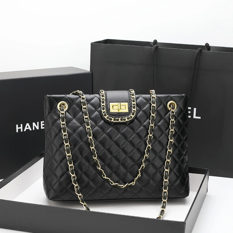 韩版2025春季新品大容量菱格链条包托特包单肩腋下包通勤手提