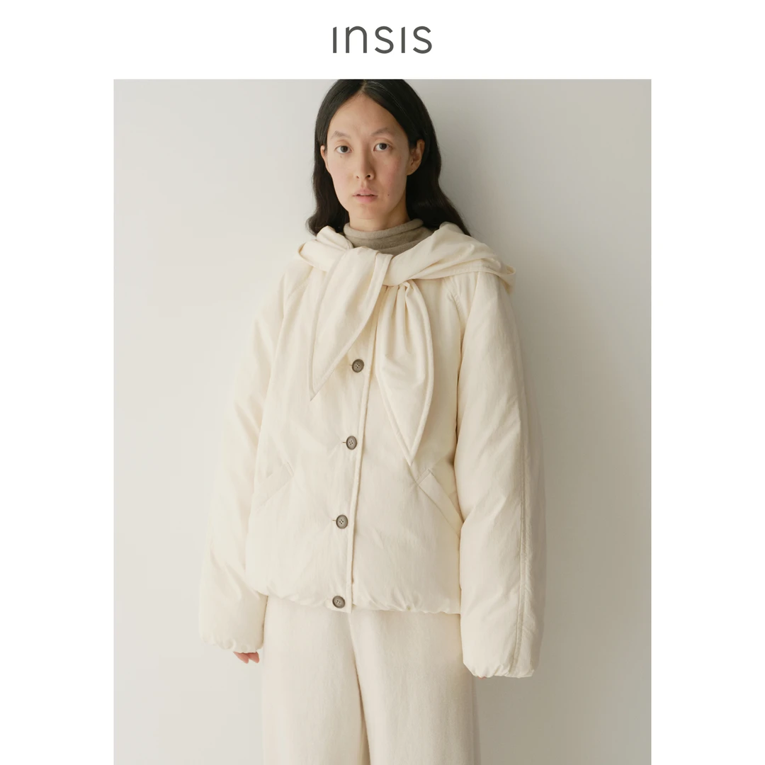 INSISFEMME【90白鹅绒】系结连帽微茧型羽绒服FN25413804