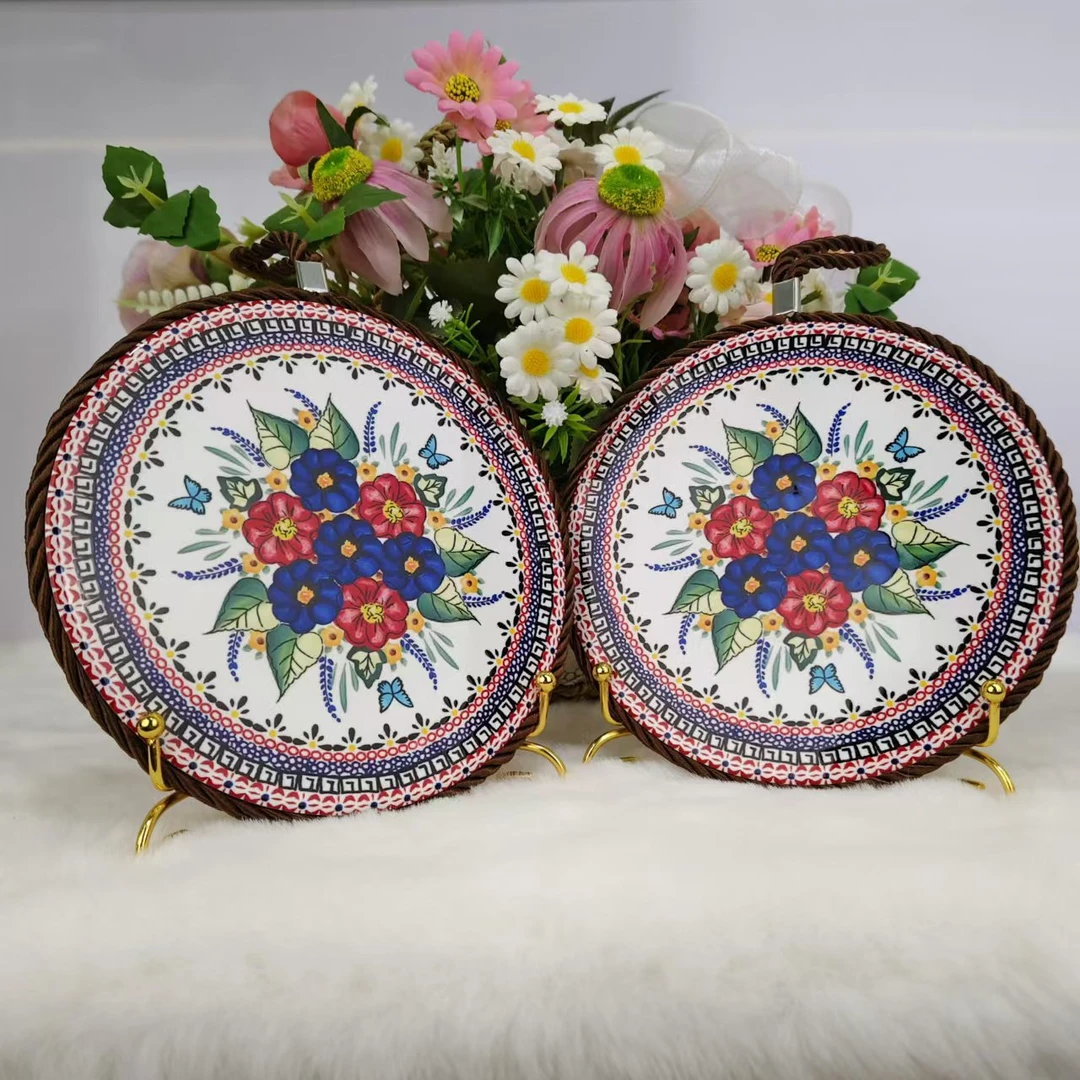 新瓷新疆包邮 【西里西亚】手绘釉下彩陶瓷耐磨隔热餐垫杯垫两个