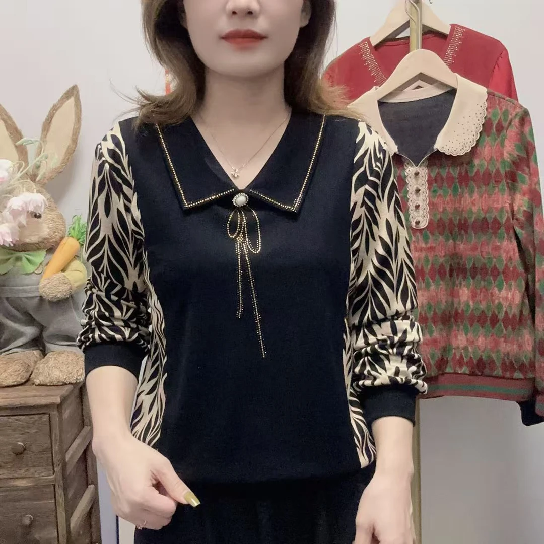 【丽姐家】春秋款妈妈装翻领长袖时尚洋气宽松百搭女士上衣