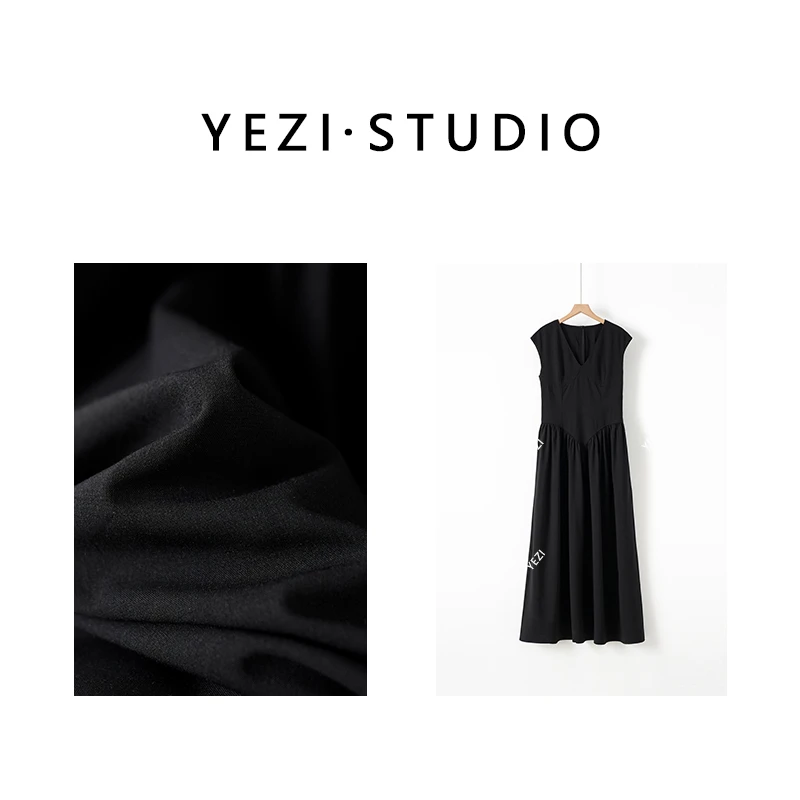 【蒂-凡-尼】赫本风经典法式分割无袖收腰显瘦长款小黑裙25234017