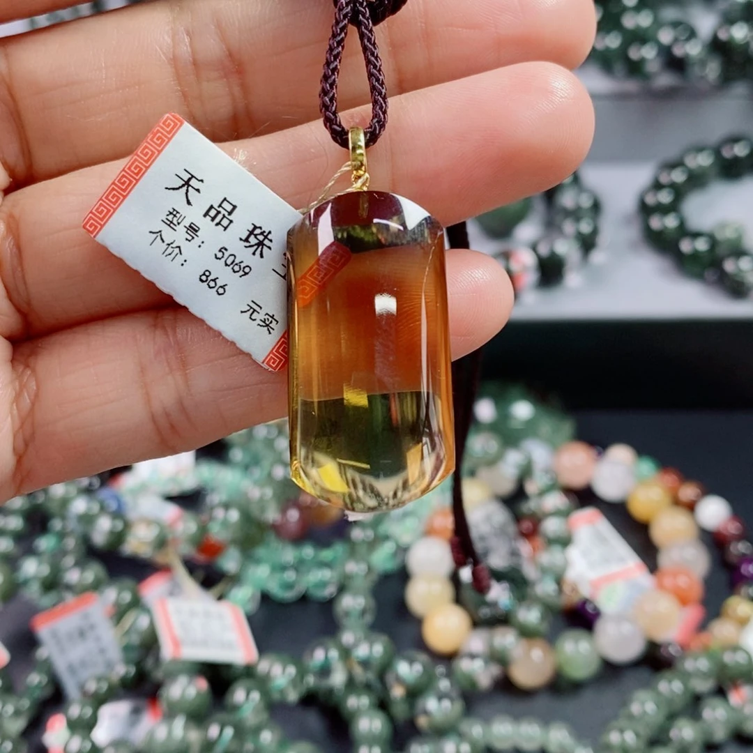 吊坠18K金镶嵌水晶黄水晶吊坠5069