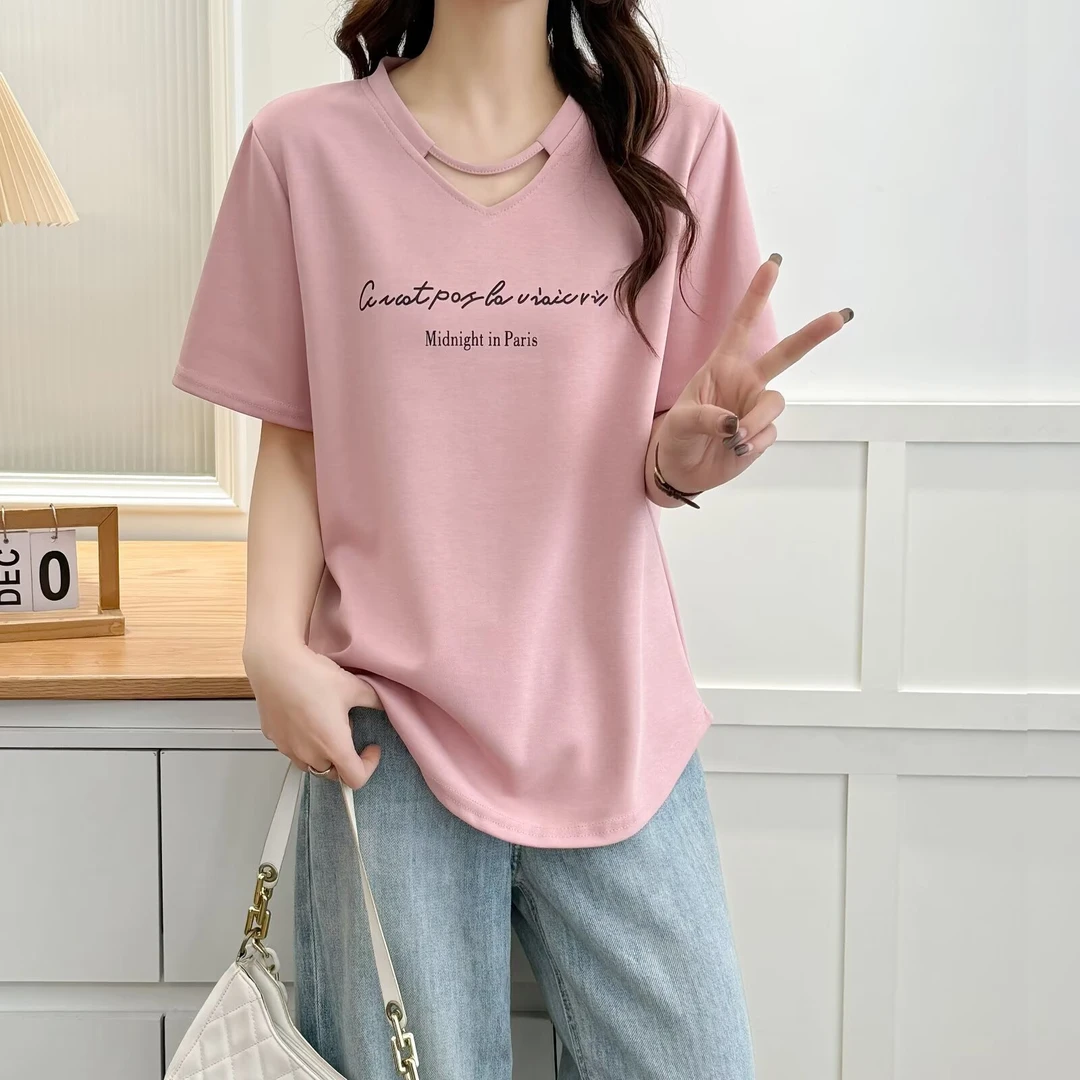 【萨萨BeFirm】微胖大码春夏款百搭V领领显瘦宽松韩版ins短袖T恤