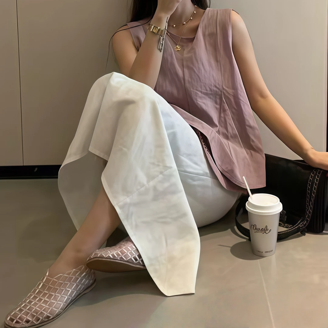 Manmi 假两件百褶边拼接无袖上衣  9962（C4）