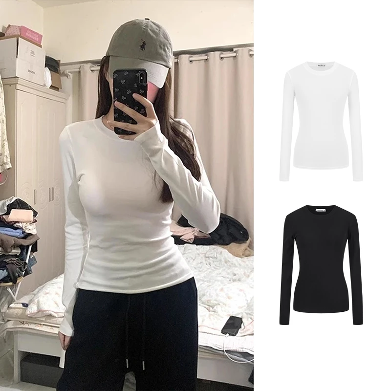 Moses Queen/魔西女王韩系时髦修身显瘦秋季圆领长袖T恤打底衫女