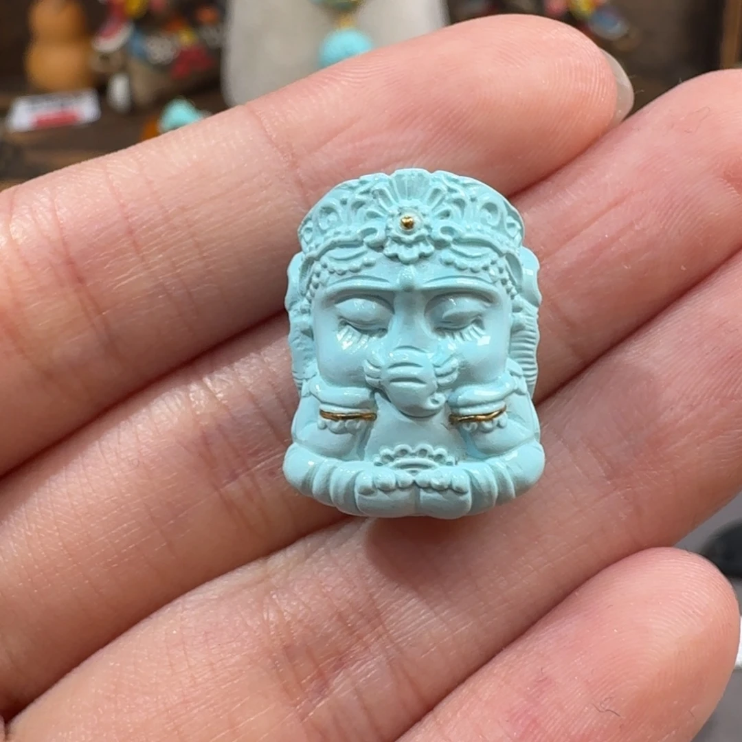 绿松石未镶嵌珠宝半成品象神配饰