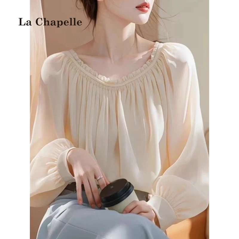 拉夏贝尔春秋法式气质漂亮独特绝美设计感雪纺小衫上衣长袖衬衫女