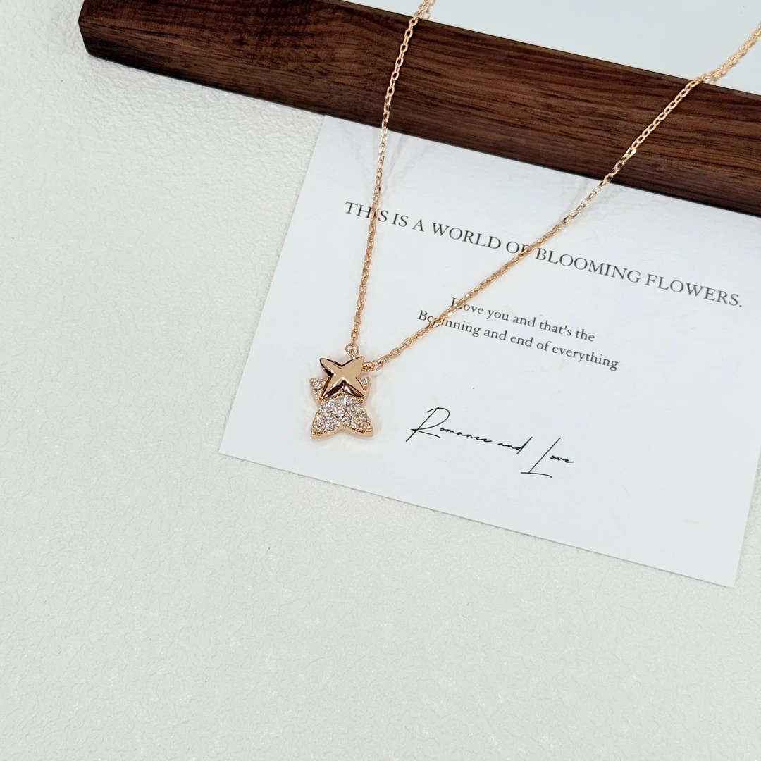 铜合金项链 XL-21满钻四芒星吊坠轻奢小众高级感精致锁骨链