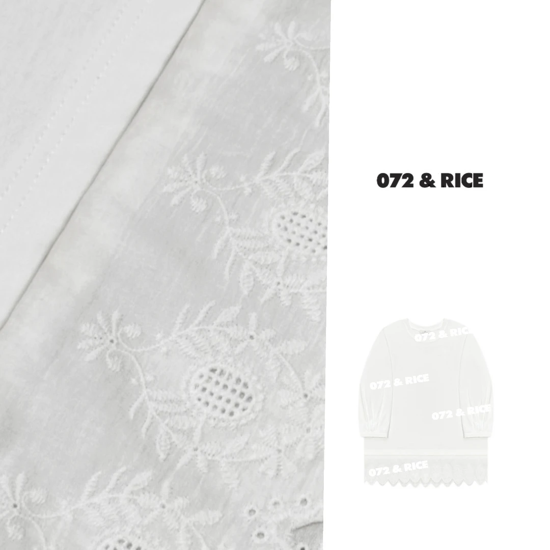 072 & RICE【苏菲娜】100纯棉 春季休闲圆领拼接花边上衣 32W236Z*