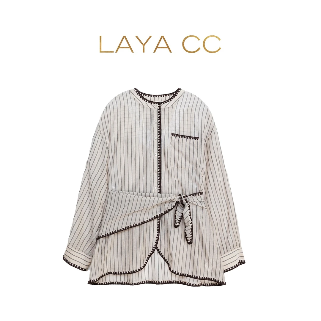LayaCC 2025秋冬系列休闲复古风经典竖条纹衬衫 KPCAC5231
