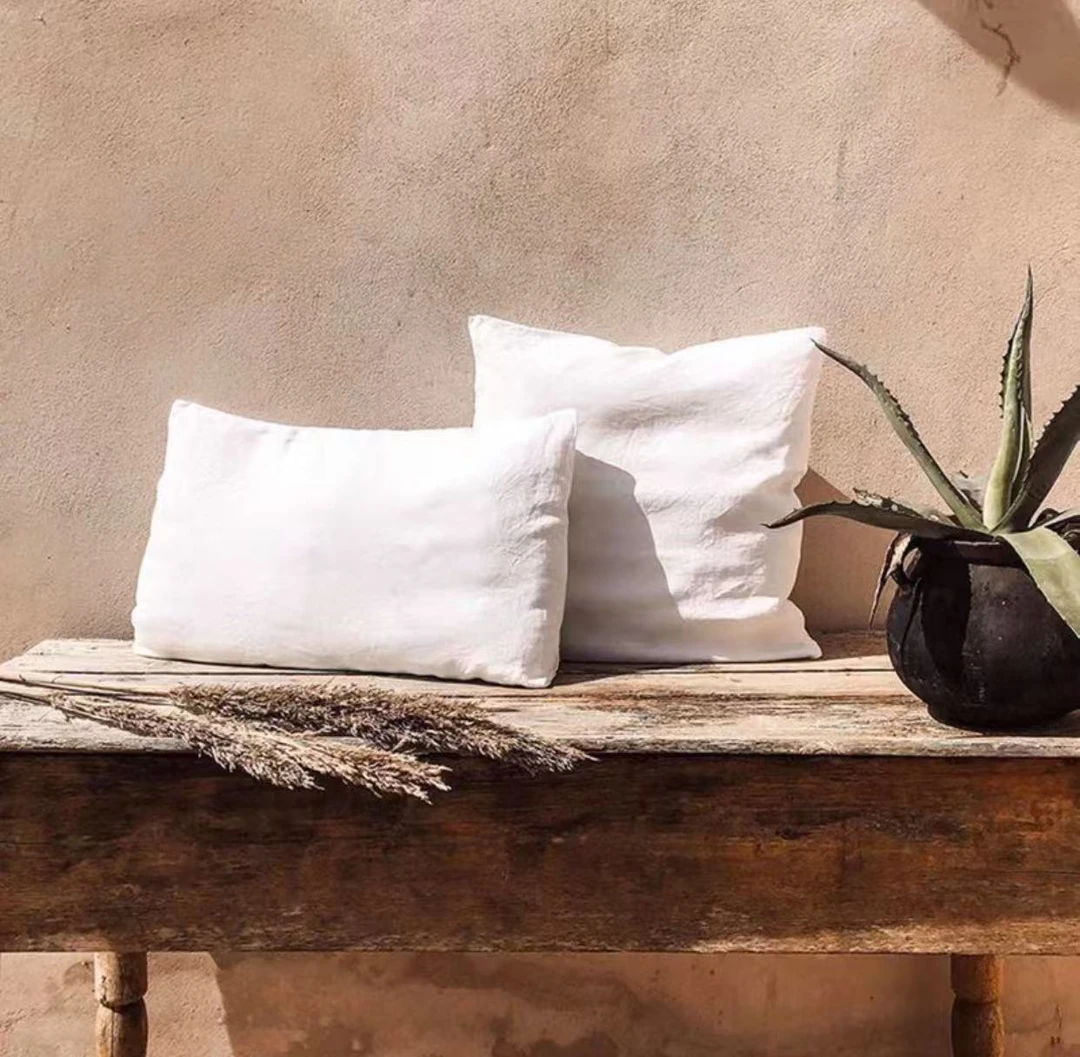 MJN 亚麻棉微瑕疵枕套 一对装 简约纯色 本白 B-003