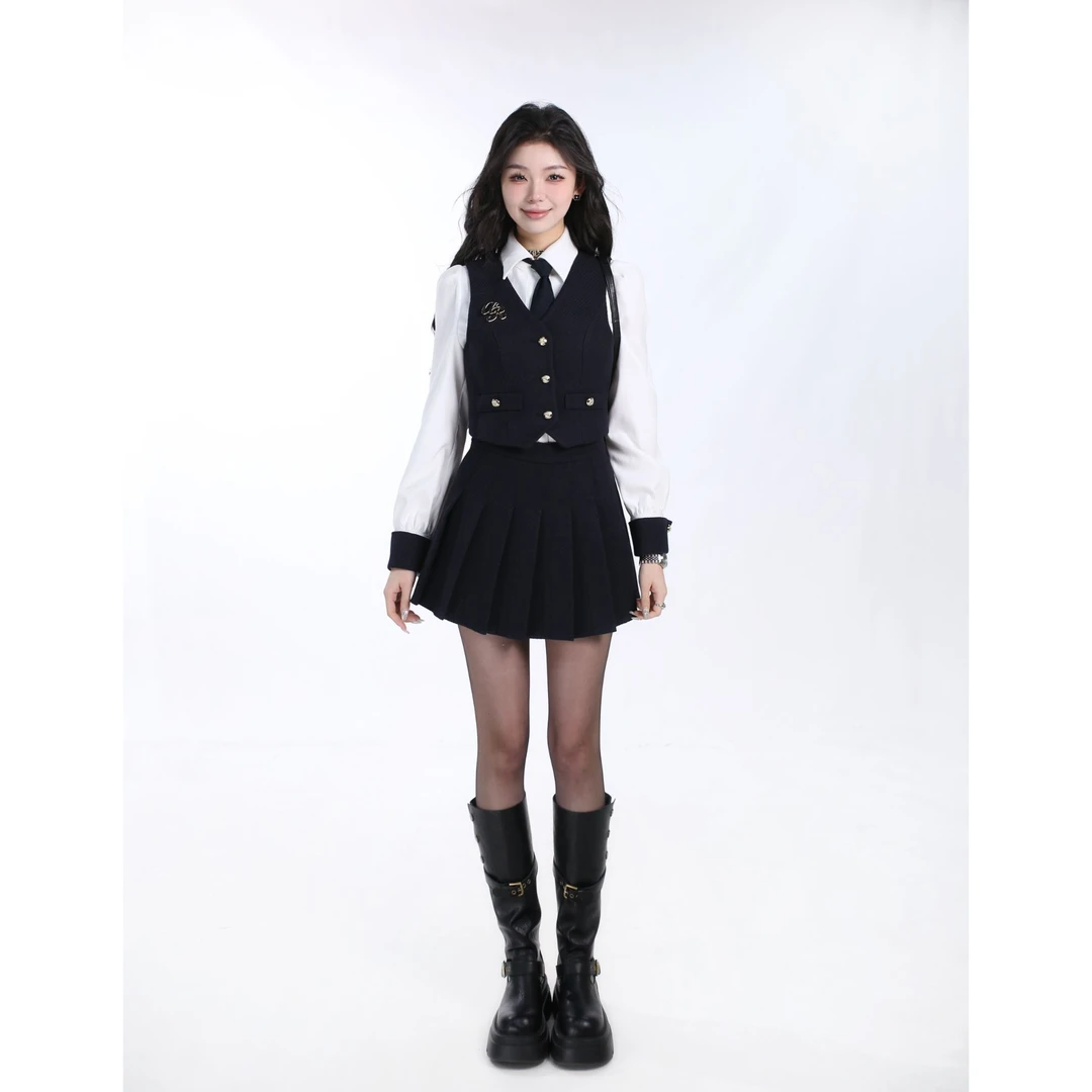 现货冬装【告白气球】冬季英伦学院风厚款长袖收腰显瘦女套装