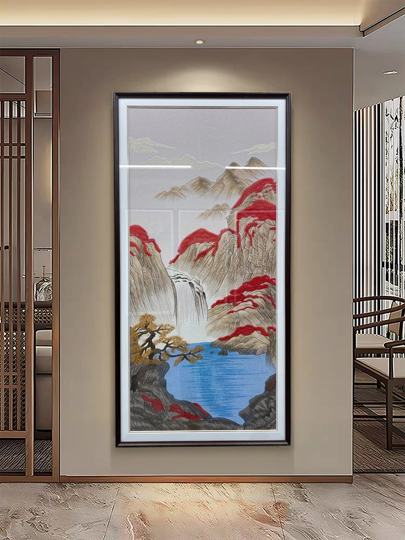 新中式【鸿运当头】织锦绣玄关过道走廊装饰画成品玻璃挂画大气美观