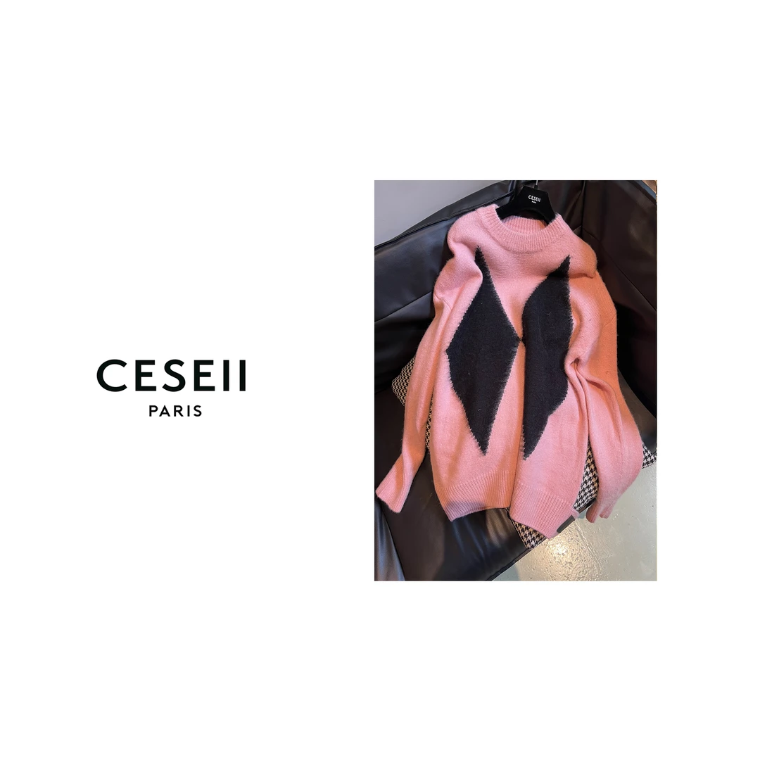 【XJ1119】CESEII秋季新款时尚撞色男女同款百搭毛衣套头衫