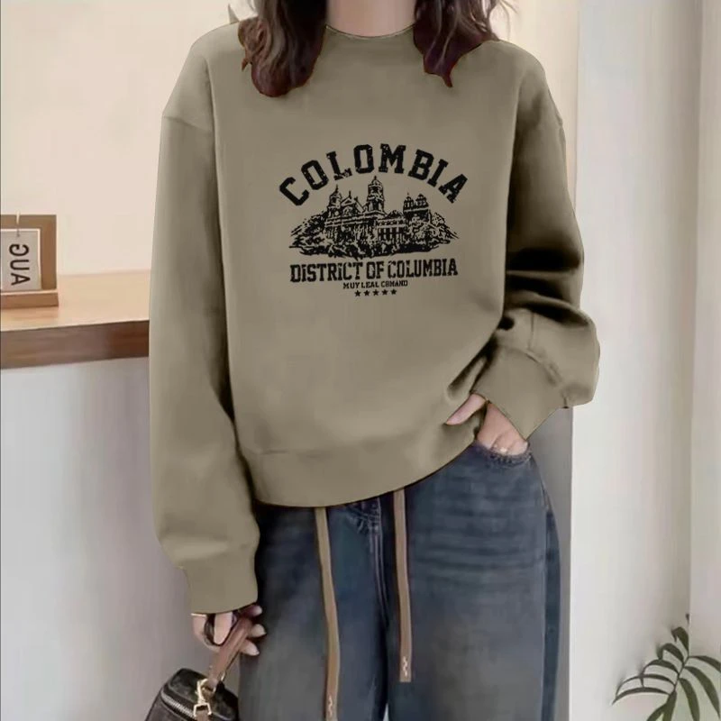 多巴胺圆领套头打底衫加绒加厚卫衣女2025春秋季新款宽松韩版外套