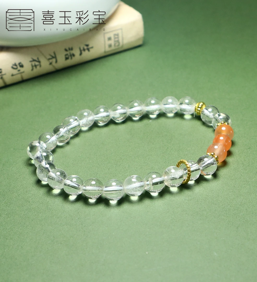 天然水晶白水晶单圈手串卡7mm 1315