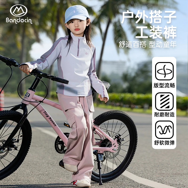 BANDOCIN/半度闲春男女童户外美式复古多口袋工装裤透气休闲长裤