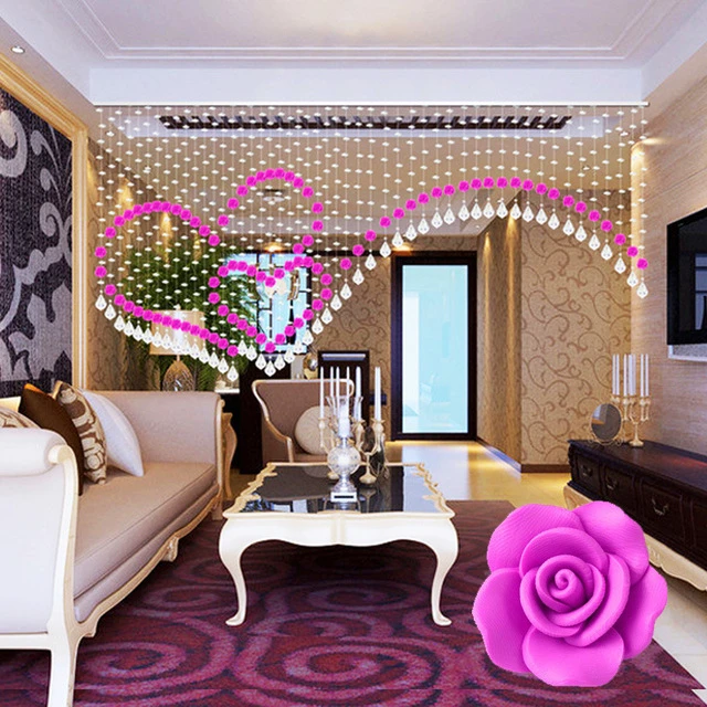 玫瑰花珠帘成品帘水晶珠帘隔断玄关挂门帘客厅珠帘心形加拱形