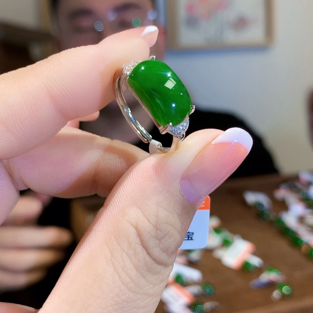 和田玉（碧玉）戒指银S925镀金镶嵌