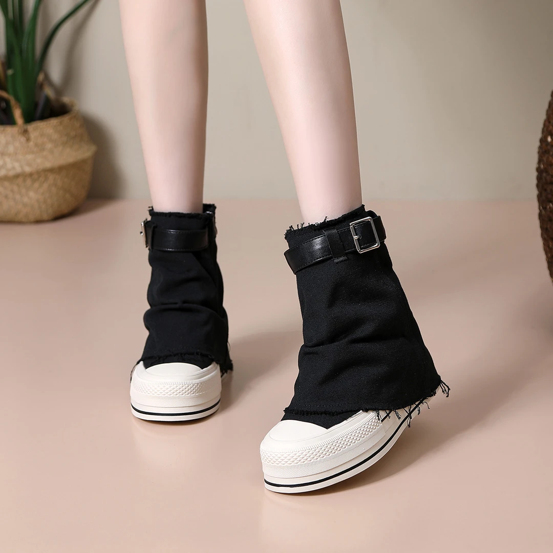 增高7cm裤管堆堆帆布鞋时尚潮款百搭休闲鞋小众高级感显瘦短靴子