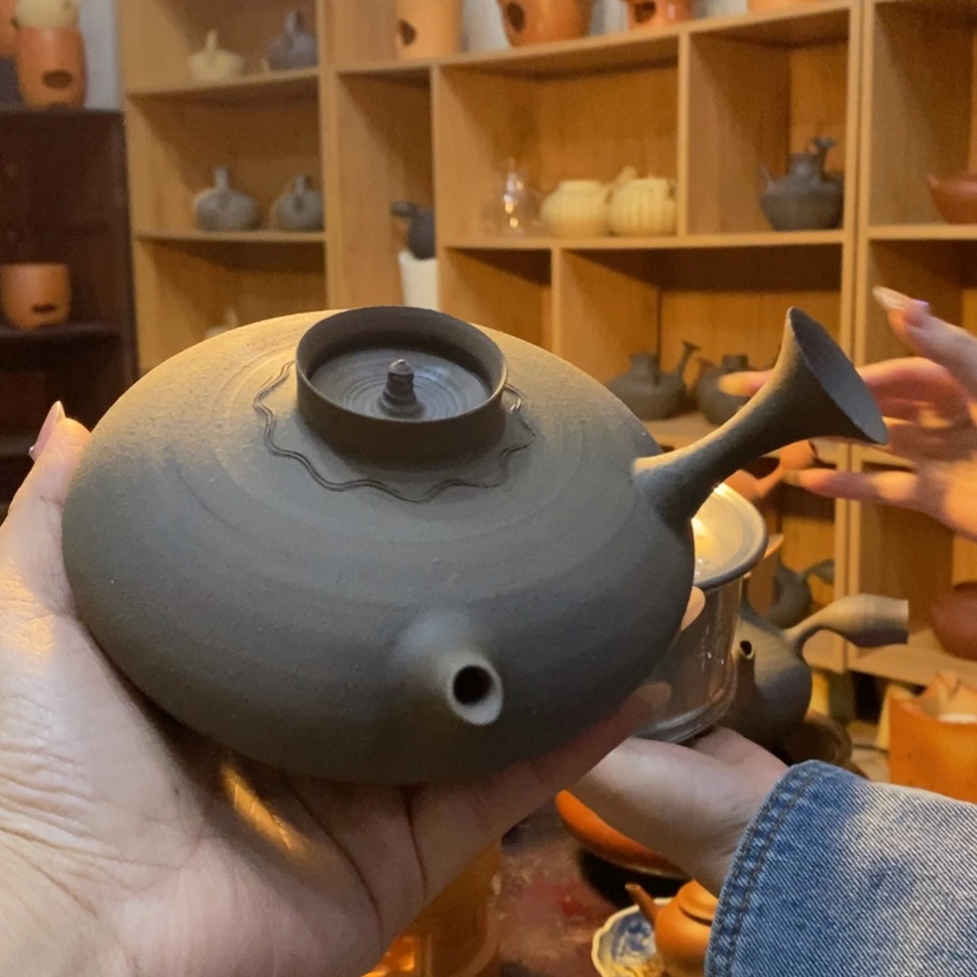 陶༺****༻柴烧扁扁壶450c
