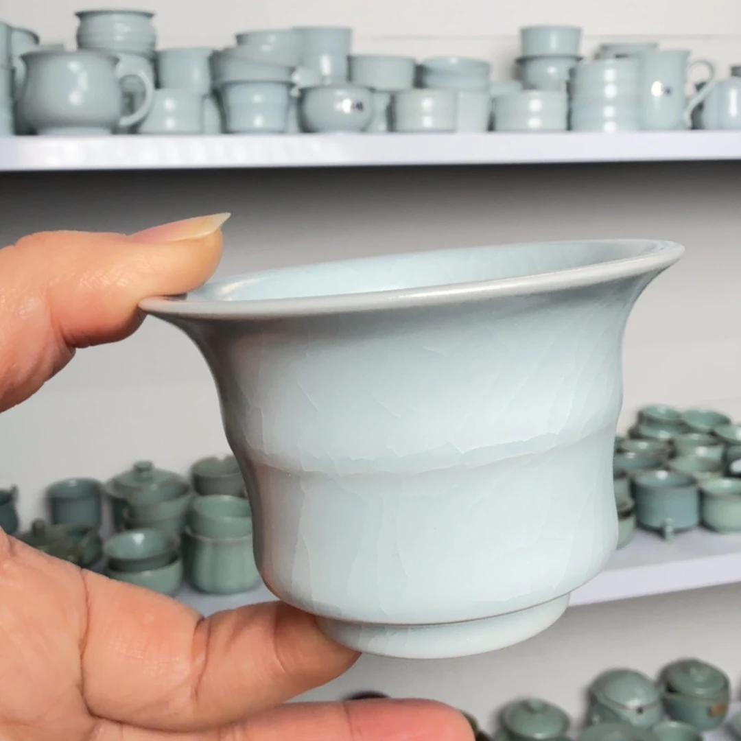 杯子瓷竹节马蹄月白原矿原釉