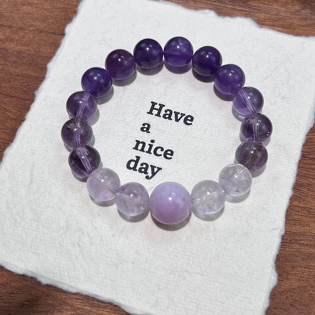 【九紫时代】设计款天然紫水晶11mm渐变色手串+紫锂辉多样性发其一