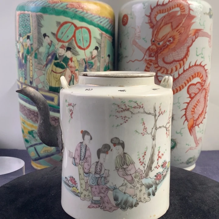 陶壶3204瓷器—粉彩桃花仕女图提梁壶