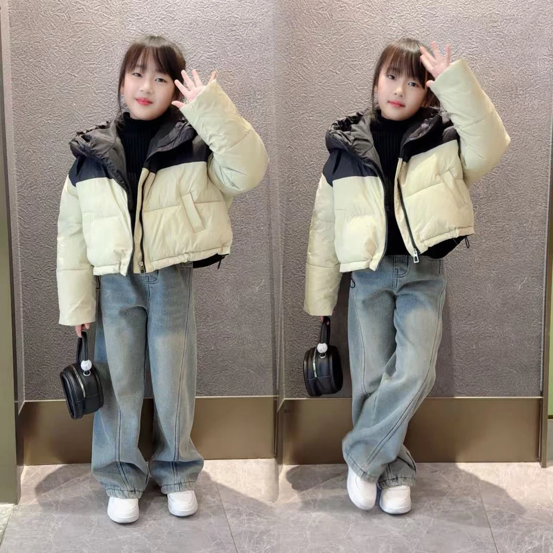 女童冬装2025新款洋气大童加厚短款保暖外套儿童面包服冬季灯笼裤