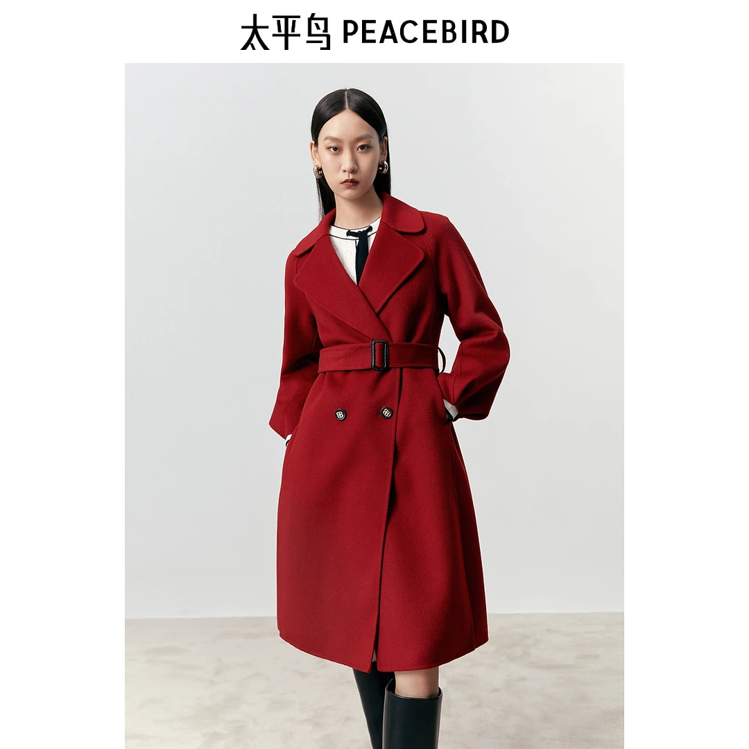 【赵老板专属】太平鸟女装灯笼袖全羊毛双面呢大衣A1AAD4275