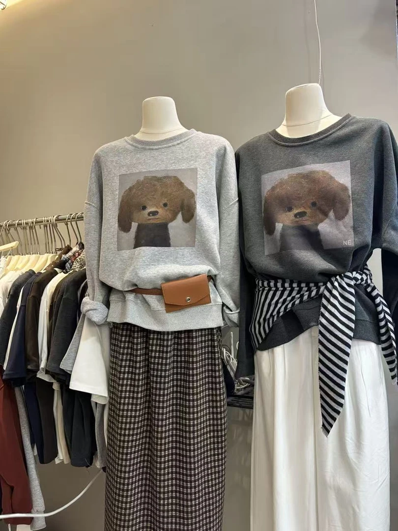 【蔡的小店】韩系休闲女装白色气质29-69灰色秋冬上衣秋季宽松百搭