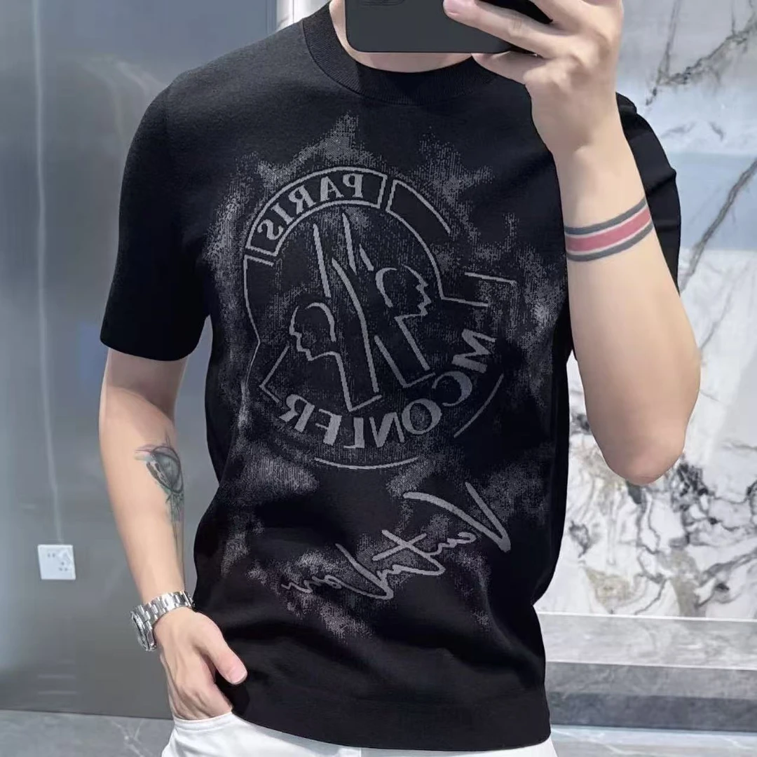 新款高端男士时尚满花字母短袖圆领针织88083