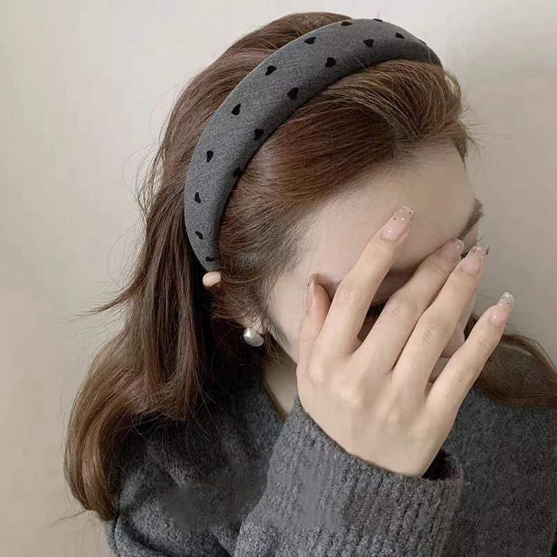 网红时尚灰色系韩版发箍秋冬高级日常感爱心毛毡发箍百搭韩系