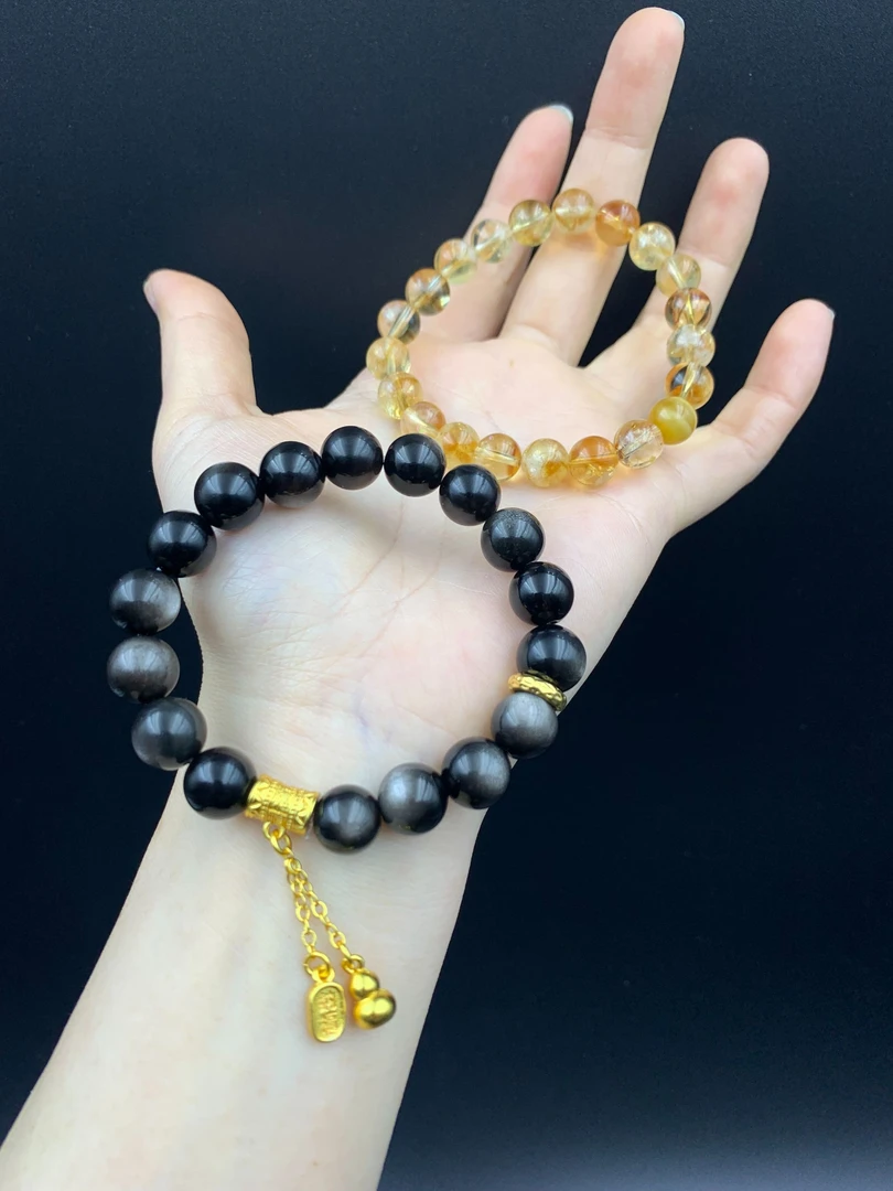 【左招右挡】预售8mm黄塔晶9mm银曜石情侣手串