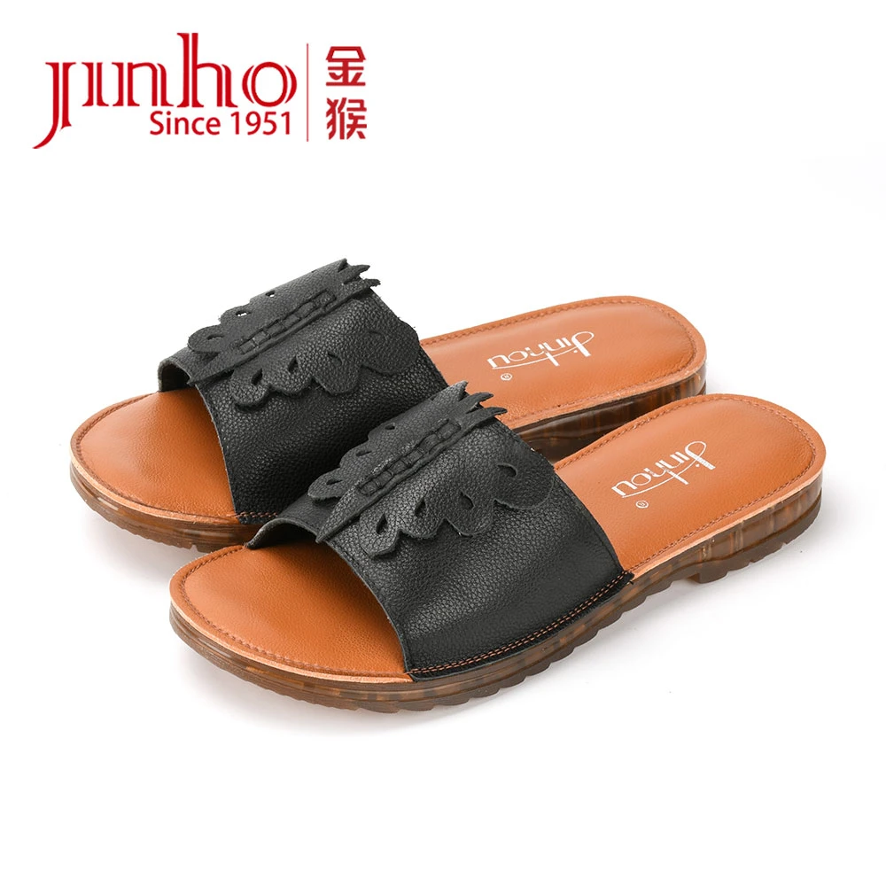 Jinho/金猴【微瑕，介意勿拍】头层牛皮舒适休闲女拖鞋690010A/C