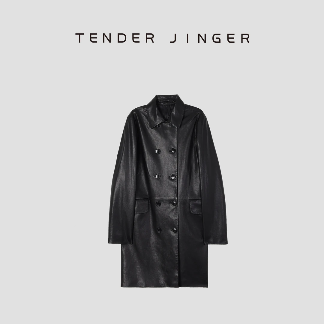 Tender Jinger【专柜】女休闲翻领双排口绵羊皮风衣外套T43DEN77955