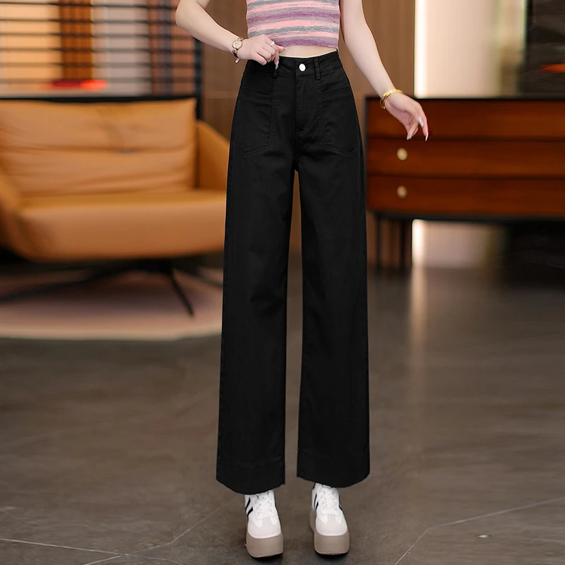 V/雅鹿2025新款九分阔腿休闲裤子女夏季高腰宽松垂感小个子直筒裤